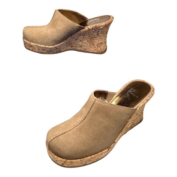 NEW White Mountain Suede Clogs Colleen Tan Cork Wedge Heels Size 7 - Picture 8 of 8